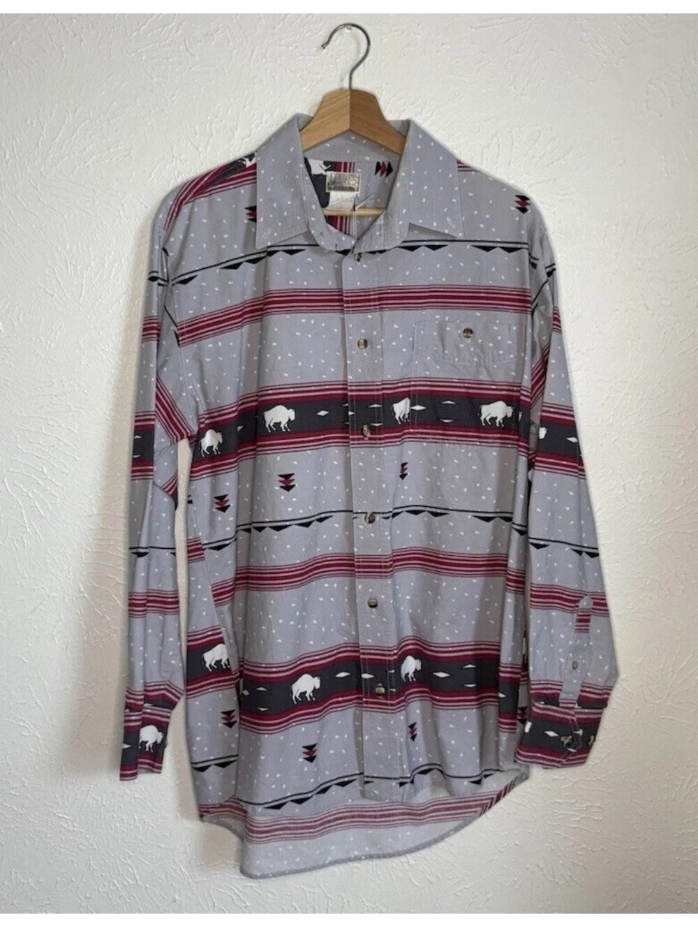 Vintage Express Rider Shirt Mens Large Buffalo Stripe Western Long Sleeve 90s